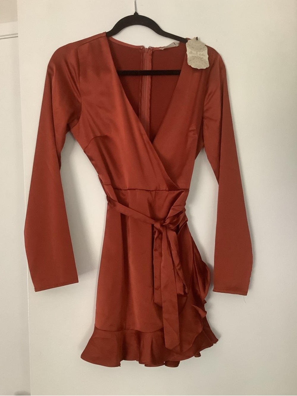 Altar’d State Rust Wrap-Style Long Sleeve Dress /Romper with Waist Tie, size S